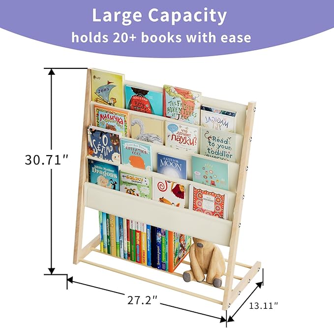 JAQ Kids Bookshelf for Small Space, 4-Tier Fabric Covered Woodgrain Metal Kid Book Shelf Rack Storage Organizer for Toddler Baby in Classroom Playroom Nursery Decor (30.71 inch，Yellow)