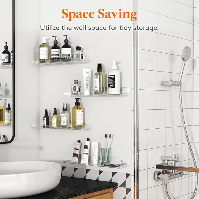 Lifewit Floating Shelves for Bathroom, 14" Clear Wall Organizer for Makeup, Perfume, Figures, Photo, Decor Shelf for Nursery, Living Room, Bedroom, Kitchen, Over Toilet Storage Rack, Clear, 10 Pack