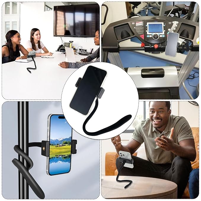 Stroller Phone Holder, Portable Flexible Cell Phone Holder Stand with Non-skidding Arm Grip Soft Alloy Phone Clamp Stroller Accessories for Baby Buggy Desk Handlebar Treadmill Pushchair