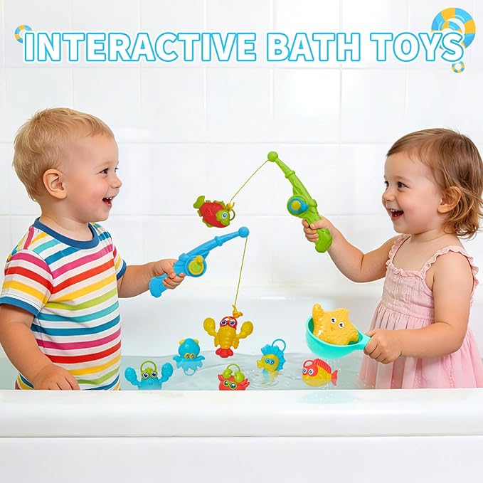 Baby Bath Toys for Kids Ages 1-3, 26Pcs Mold Free Bath Toys Toddler 2-4 for Fishing Game Toys with Fishing Rod Net and Storage Bag, Water Table Pool Bathtub Toys for Toddlers and Kids Ages 3-5 4-8
