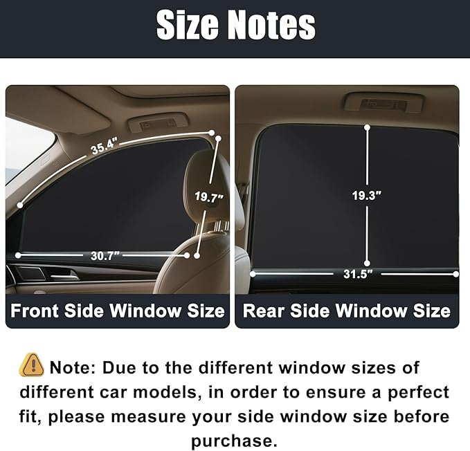 XCBYT 4-Pack Magnetic Car Window Shades for Camping Privacy - 100% Blackout Side Window Covers (Metal Frames Only) - UV Protection Sun Shade for Baby Sleeping - Universal Fit Automotive Curtains