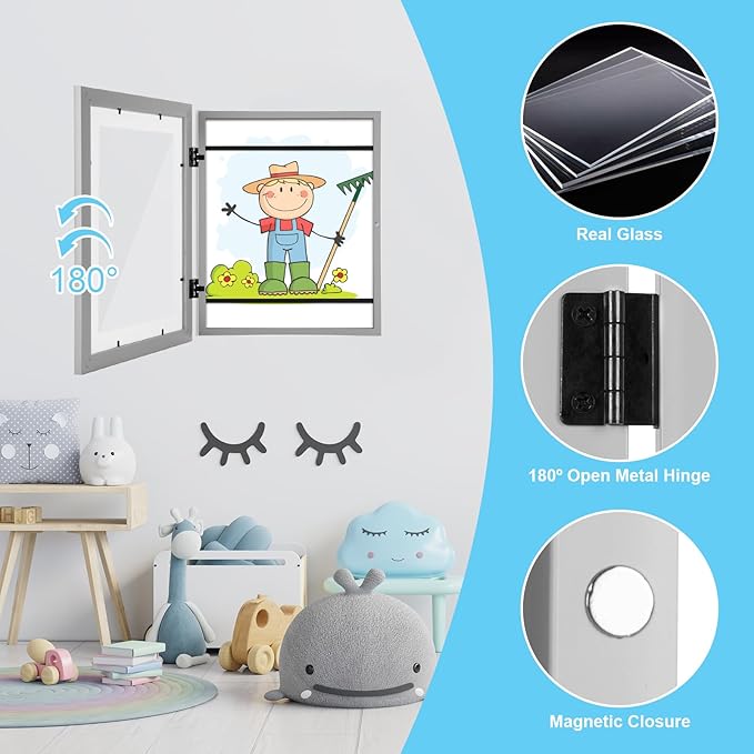 [2-Pack] Kids Art Frames, 10x12.5 Front Opening Kids Artwork Frames Changeable, Gray Artwork Display Storage Frame for Wall, Holds 50 Pcs, for 3D Picture, Crafts, Children Drawing, Hanging Art,