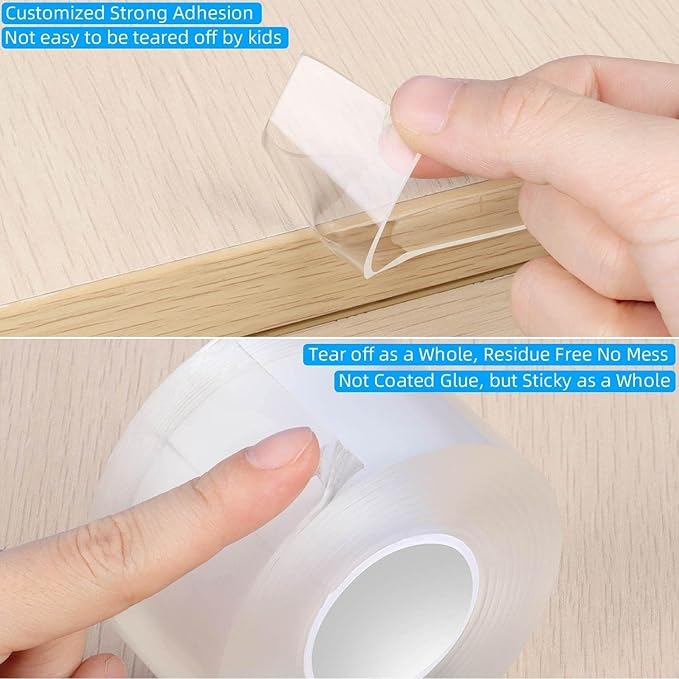 2Pack Clear Edge Protector Strip,1.57in x 16.4FT(32.8FT Total),Sharp Edge Wrap Cover Tape,Self Adhesive Protective Bumper Guards for Cabinet Door Desk Table Furniture,Kitchen Countertop,Waterproof