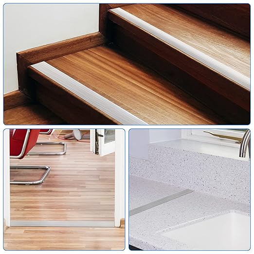 Floor Transition Strip Self Adhesive, Flat Laminate Floor Cover Strip 2" Wide Vinyl Floor Flat Divider Strip, Wood Grain Design (10Ft, Grey)