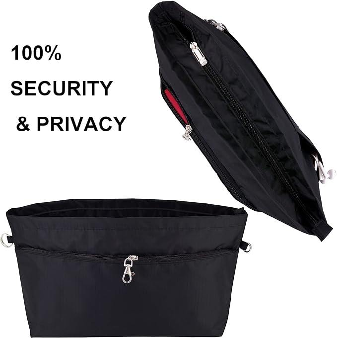 Time Wing Handbag Tote Purse Organizer Insert Bag Liner Shaper Divider Zipper 11 Pockets Compartments Medium Black