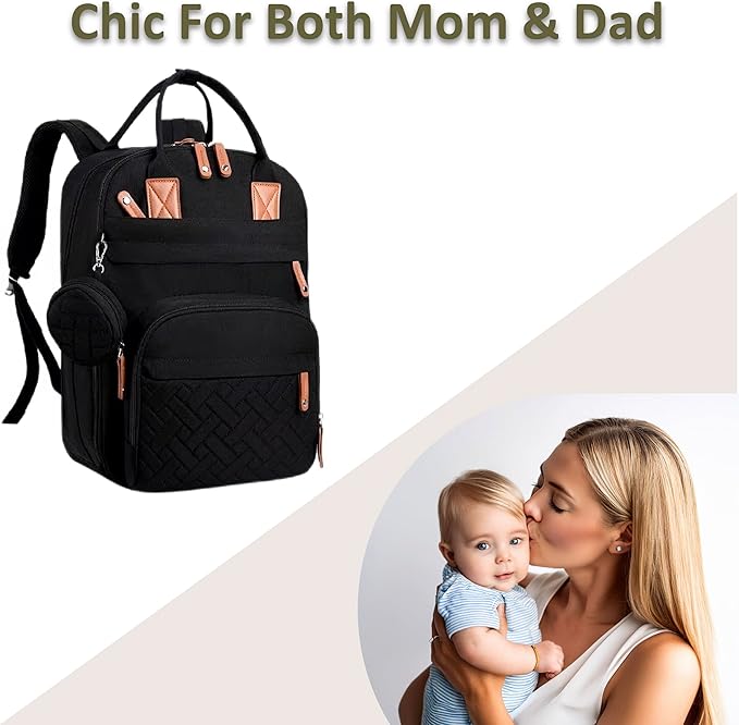 Rojnaz Baby Diaper Bag Backpack - Large Sturdy Bag for Boys & Girls, Changing Pad & Pacifier Case, Large Capacity, Insulated Pockets, Waterproof, Stroller Straps & Carry-on Straps, Unisex - Black