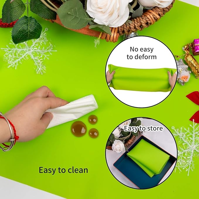 Extra Large Silicone Mat for Kitchen Counter, 31.5x23.6 Silicone Placemats for Kids Non-Stick Table Mat for Dough and Pastry Heat Resistant Mat Countertop Protector, Green