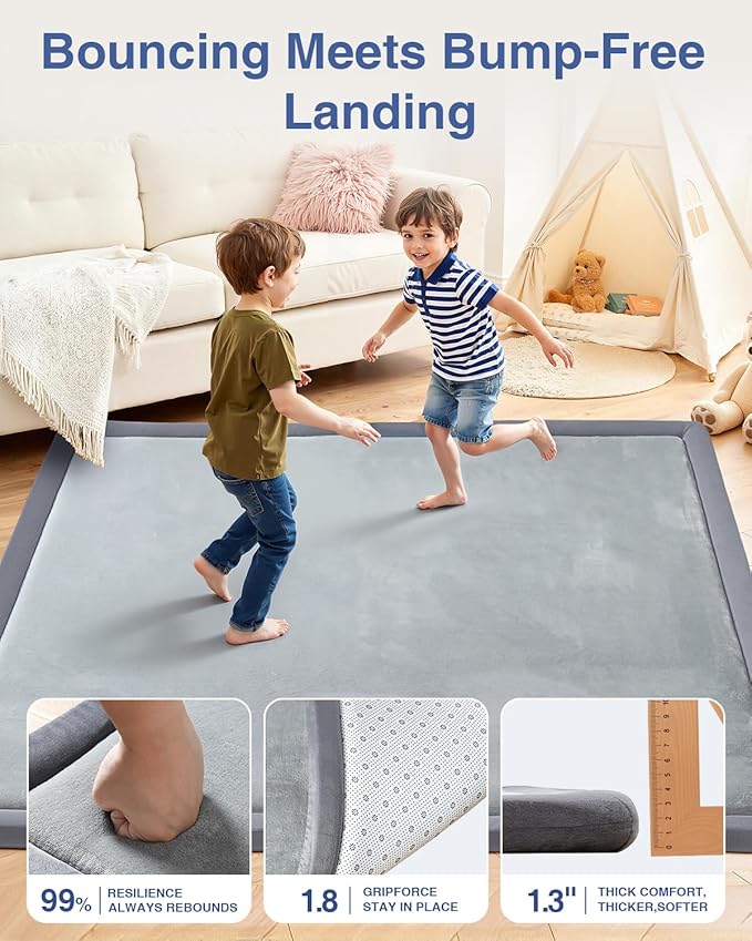 Baby Play Mat for Floor,1.3" Thick Extra Large Nursery Rug,Tummy Time Foam Mats,Plush Soft Padded Playmate for Babies 6-12 Months Crawling,71x59 Inches Non-Slip for Toddler Kids Playroom,Playpen(Grey)