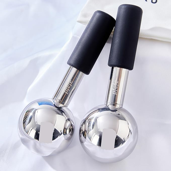 Pfefe 360 Rotating Ice Globes for Face & Eyes, Unbreakable Stainless Steel Cryo Sticks for Beauty Routines, Facials Cold Roller Colling Globes for Puffiness, Wrinkles, Dark Circles, Headaches