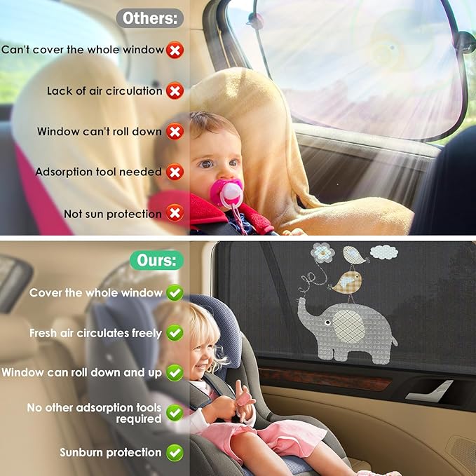 Car Window Shade for Baby, UV Protection Breathable Mesh Baby Window Covers, Universal Fit Stretchable Sun Shades, Keep Car Interior Cool and Comfortable for Toddler Kids Children (2 Pack)