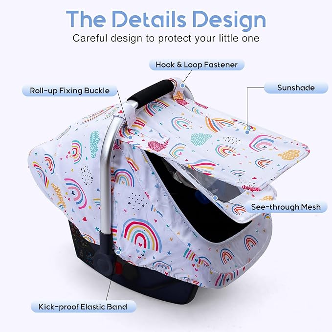 Carseat Covers Baby Girl, Baby Car Seat Cover with Mesh Peep Window & Privasy Sun Shade, Protective Baby Carrier Cover for All Season, Mink Dot Infant Car Seat Canopy for Newborn Shower Gift