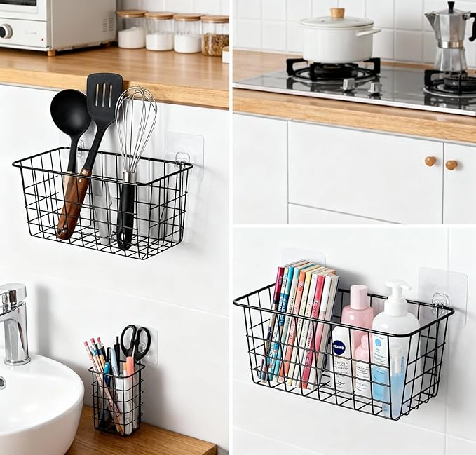 Metal Hanging Bedside Basket for Bunk Beds & Collage Dorms - Cabinet Wire Organizer for Storage, Multi-Use Large Organizing Caddy for Bedroom, Office (Black/Large)