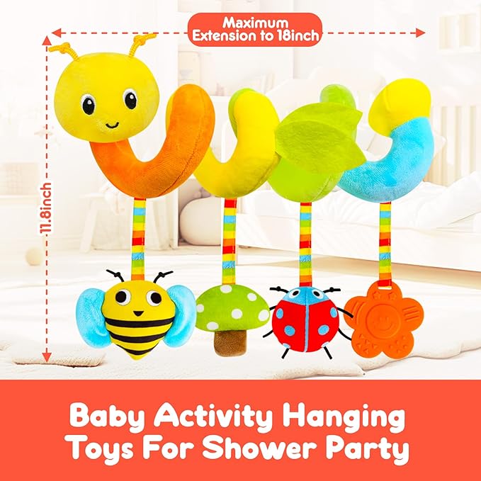TSYAN Car Seat Toys for Babies 0-6 Months Boy,Baby Spiral Hanging Plush Activity Toys Thank You Gifts for Newborn 0 3 6 9 12 Months Baby Boys Girls