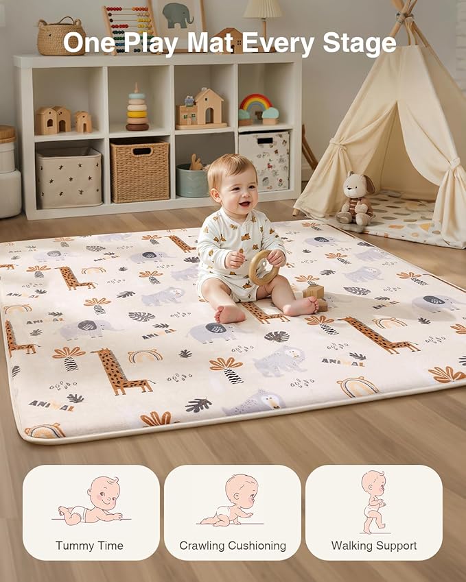Baby Play Mat for Floor,1.2" Thick 50x50 Playpen Mat,Safe Padding Tummy Time Mats for Babies and Infants Toddlers,Cushioning Foam Mats for Kids Crawling,Non-Slip Baby Playmat,Yoga,Tatami,Nursery Rug