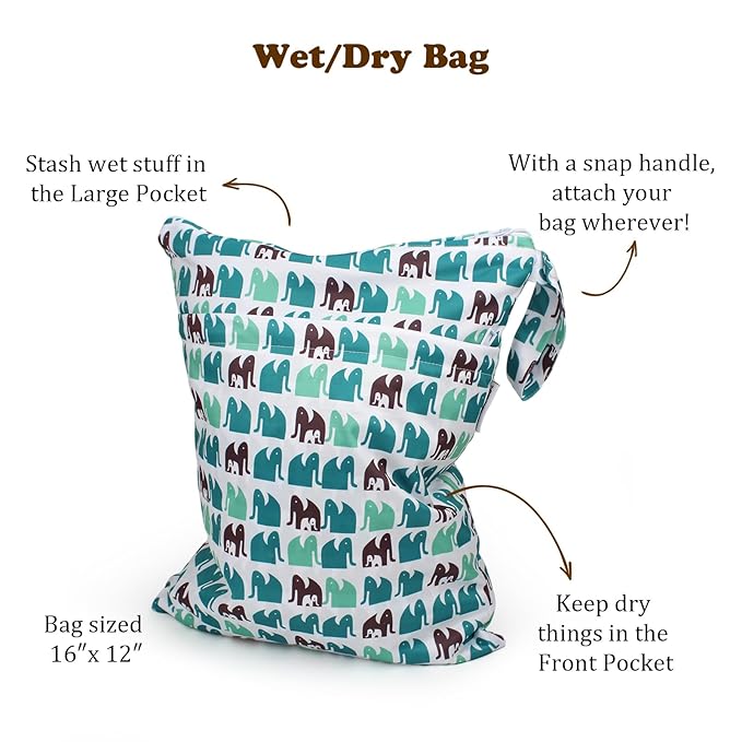 Mama Koala Waterproof Wet Dry Bags for Baby Items, Cloth Diapers, Swimsuits, Travel, Gym Clothes, Beach, Pump Parts, Toiletries, Two Zippered Pockets, 2 Pack (W022)