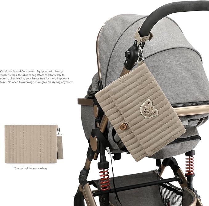 MOMIGO Baby Diaper Bag Organizer Pouches - Waterproof Pod Foldable Diaper Organizer Set, Cute Bear Bag Gift for Baby Shower (Brown)
