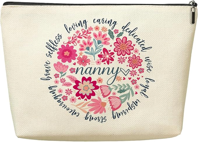Nanny Grandma Gifts Makeup Bag, Grandma Birthday Gifts, Funny Christmas Retirement Mothers Day Gift for Women Nanny Yaya Cosmetic Bags,Abstract Floral Zipper Pouch Travel Toiletry Bag Organizer