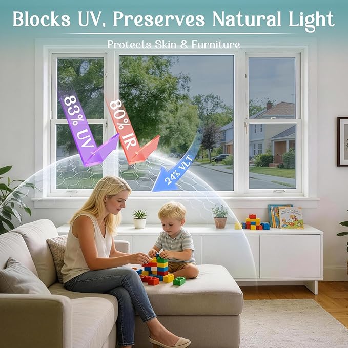 Haton Window Privacy Film One Way Window Tint for Home, Sun UV Blocking Heat Control Reflective Mirror Film, No Glue Static Cling See Out Not in Glass Door Covering, Silver, 17.5" x 157.4"