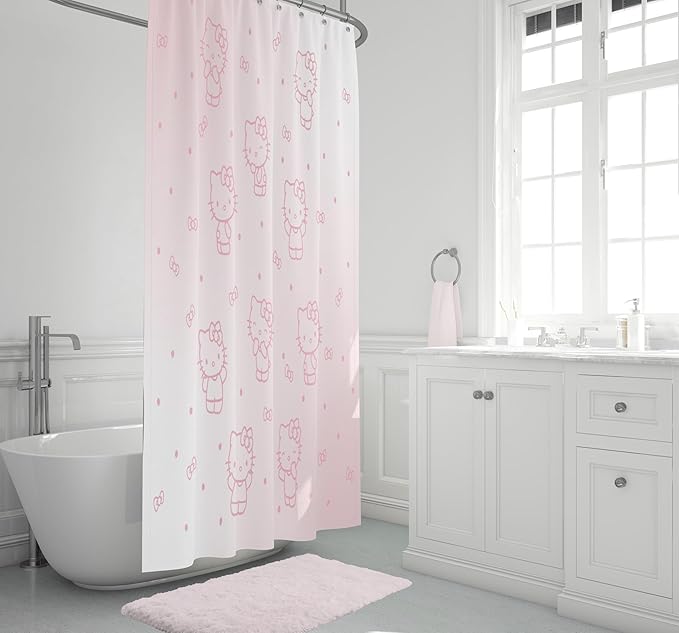 Jay Franco Shower Curtains Sanrio Hello Kitty Shower Curtain - Pink Ombre Stars Kawaii Bathroom Décor - 70 x 72 Inch Washable Fabric Curtain