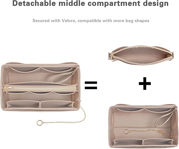 Purse Organizer Insert, Handbag Organizer with Zipper, Tote Shaper with Cup Holder & Keychain, Compatible with LV, Neverfull, MK, COACH, Longchamp, Kate Spade – Red-Med