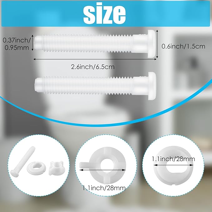 Jetec 4 Pieces Toilet Seat Screws Replacement Kit Plastic Bolts with Plastic Nuts and Washers Parts Kit for Fixing The Top Toilet Seat, White