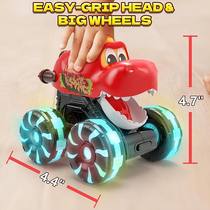 Intoypad Red Chomping Dino Monster Truck Toy – Press and Go Car with LED Light Wheels – Light-Up Push Car for Toddlers Boys Girls Ages 2 3 4 5 – Dinosaur Toy with Moving Mouth Action