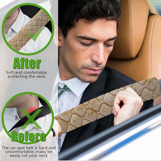WSSROGY 5 Pack Soft Comfort Car Seatbelt Cover Protector Pads Strap for Protecting Neck and Shoulder (Light Coffee)