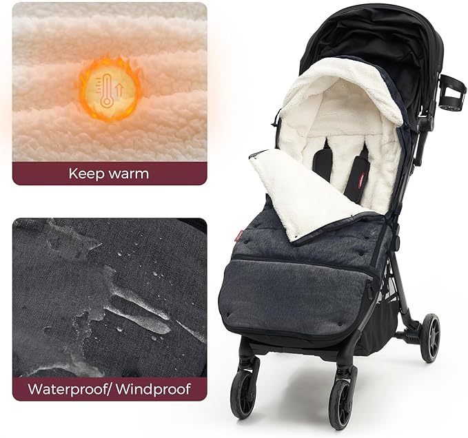 Momcozy Stroller Footmuff Universal | Easily Attaches to Most Strollers | Ultra-Plush,Weather-Proof | Deluxe Warm Stroller Bunting Bag | Extendable Stroller Cover for Winter | Adjustable Buckle