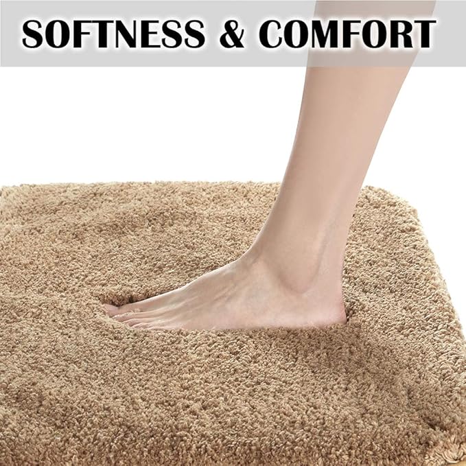 Suchtale Bathroom Contour Rug Non Slip Bath Mat Water Absorbent Soft Microfiber Shaggy Bathroom Mat Machine Washable Bath Rug for Bathroom Thick Plush U Shape Toilet Rug (20 x 24, Sand)