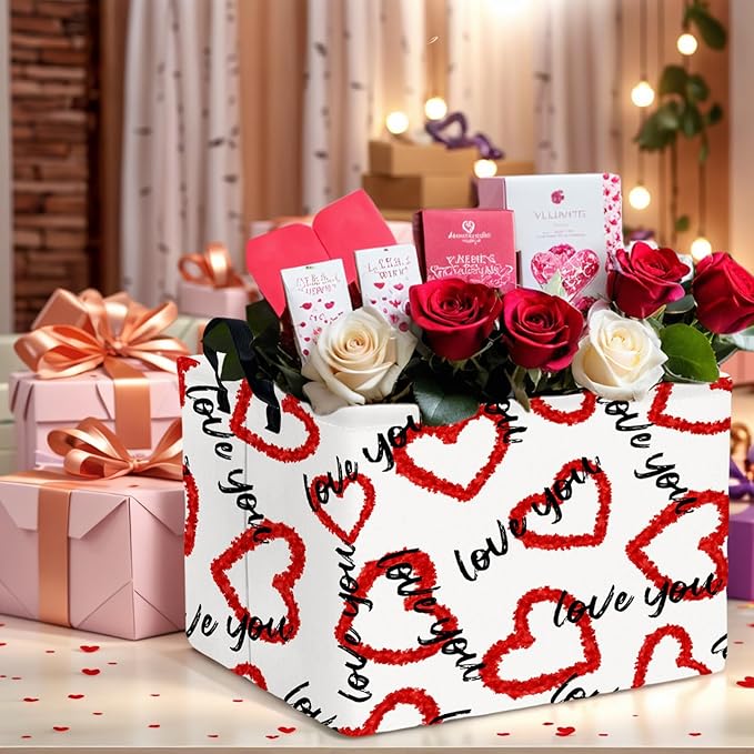 ASKETAM Valentine's Day Basket Gift for Empty Cute Heart Large Storage Bin for Kid and Baby Room Décor (Love You Red Love)