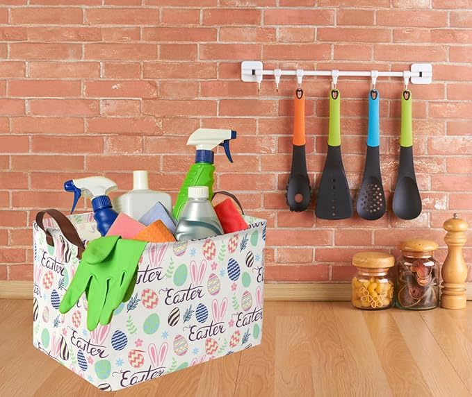 Sanjiaofen Rectangular Easter baskets , Kids Easter Basket Organizer.Cute Storage Basket with Handles.Boys and Girls,Easter Bunny Eggs Decor,Books,Easter Gifts . (Easter bunny eggs)