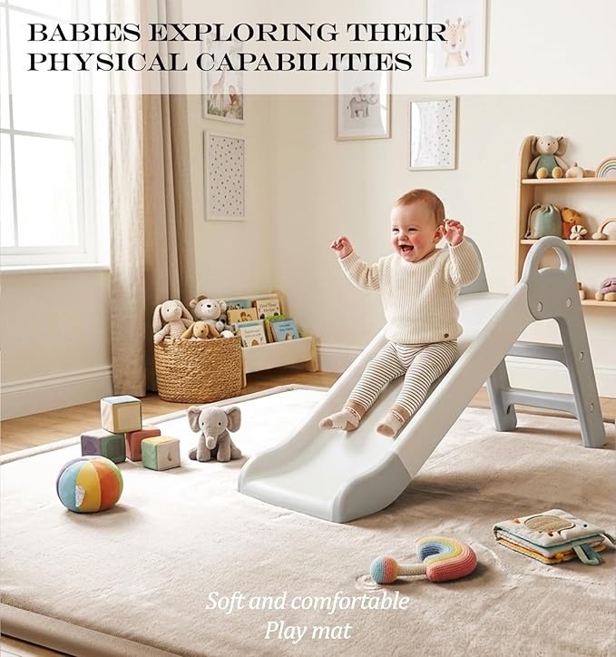 AEOCOO Extra Large 79x118 Baby Play Mat for Floor, 1.3" Thick Memory Foam Infant Nursery Rug, CloudSoft Velvet Anti-slip Cushion, Tummy Time Mat for Baby Kids Crawling, Playpen, Playpen, Beige