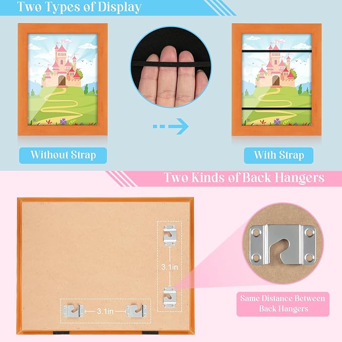 [2-Pack] Kids Art Frames, 8.5x11 Front Opening Kids Artwork Frames Changeable, Orange Artwork Display Storage Frame for Wall, Holds 50 Pcs, for 3D Picture, Crafts, Children Drawing, Hanging Art,