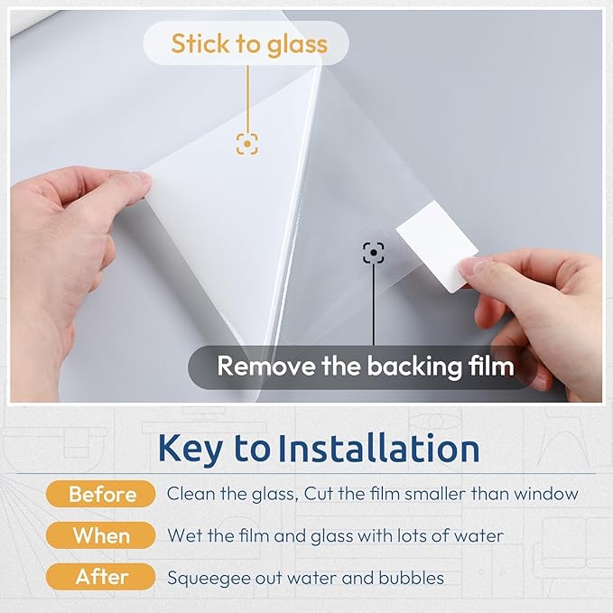 rabbitgoo Window Privacy Film, Non-Adhesive Frosted Glass Window Film for Bathroom, Static Cling Heat Blocking Stickers for Home Indoor Opaque Frosting Coverings House Tint, Matte White 35.4" x 196.8"