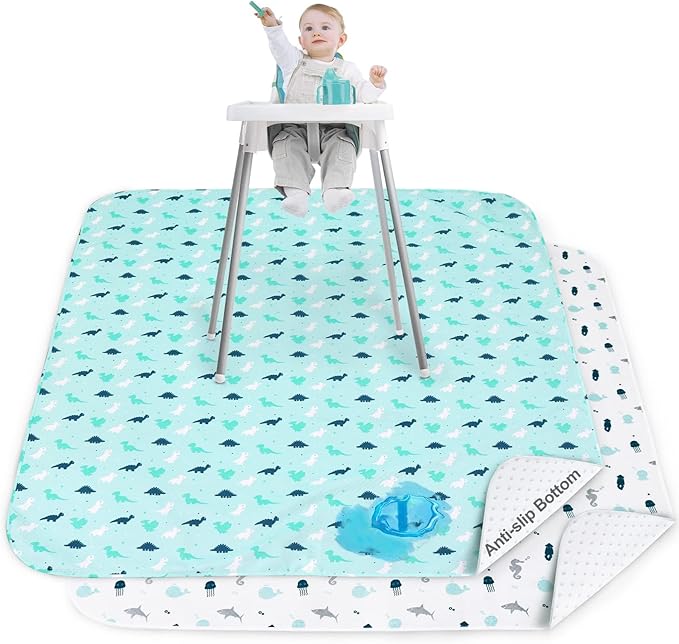 SPRINGSPIRIT Splat Mat for Under High Chair 2 Pack, Waterproof Mealtime & Playtime Mat, Anti-Slip & Washable, 42" x 46", Dinosaurs & Ocean