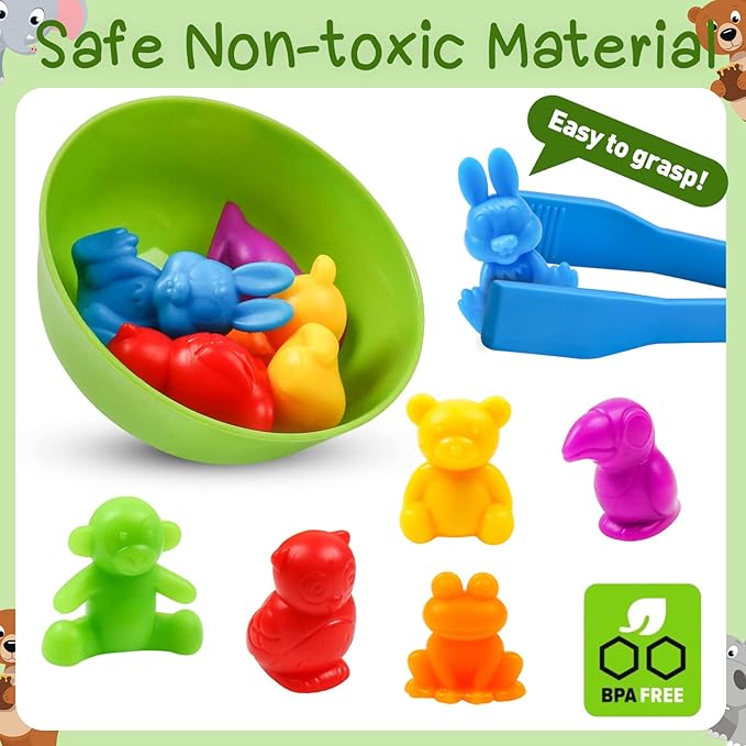 NAODONGLI Counting Color Sorting Toys Animals Matching Games with Rainbow Bowls,Preschool Learning Educational Montessori Sensory Training Easter Basket Stuffers Gifts for 3 4 5 Year Old Toddlers