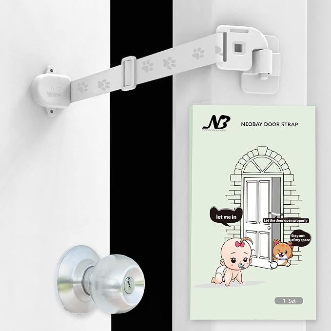 Magnetic Child Proof Door Lock & Adjustable Cat Door Latch, No Need for Interior Cat Door, Keeps Toddler Out of Litter Box, No-Drill Door Locks for Kids Safety, Easy Adult Access