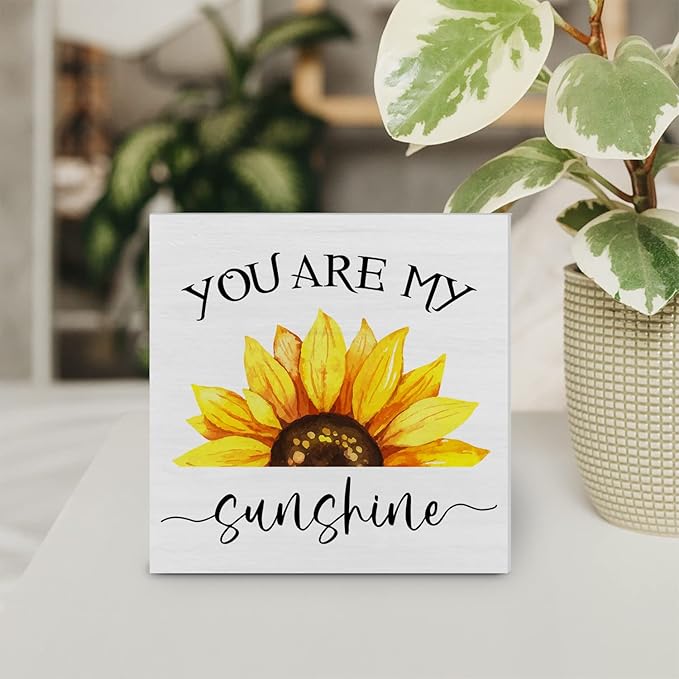 Country Sunflower Wood Box Sign Decor Desk Sign You are My Sunshine Sunflower Quote Wooden Box Block Sign Rustic Home Office Shelf Wall Decoration