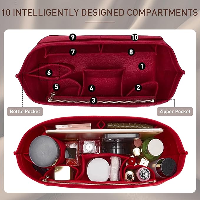 Doxo Purse Bag Organizer Insert for Handbags Suitable for Neverfull MM City 33 Tote Bags (Large,Burgundy)