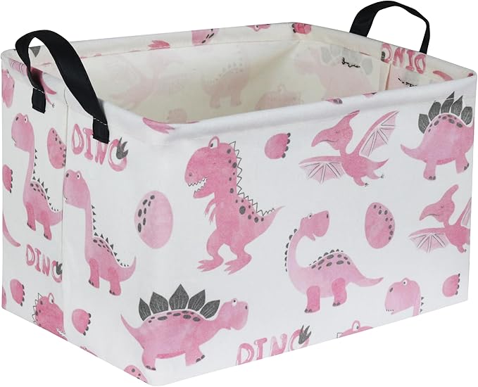 Sanjiaofen Rectangular Pink Baskets,Dinosaur Basket Cute Storage Basket Organizer for Kids Room Dinosaur Decor ,Clothers,Toys Box,Books,Kid's Gifts Storage. (Pink Dinosaur)