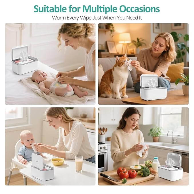 Chefhandy Baby Wipe Warmer, 3-Level Temperature Control, Silent & Even Heating, Large Capacity Wipes Dispenser for Babies & Adults, White