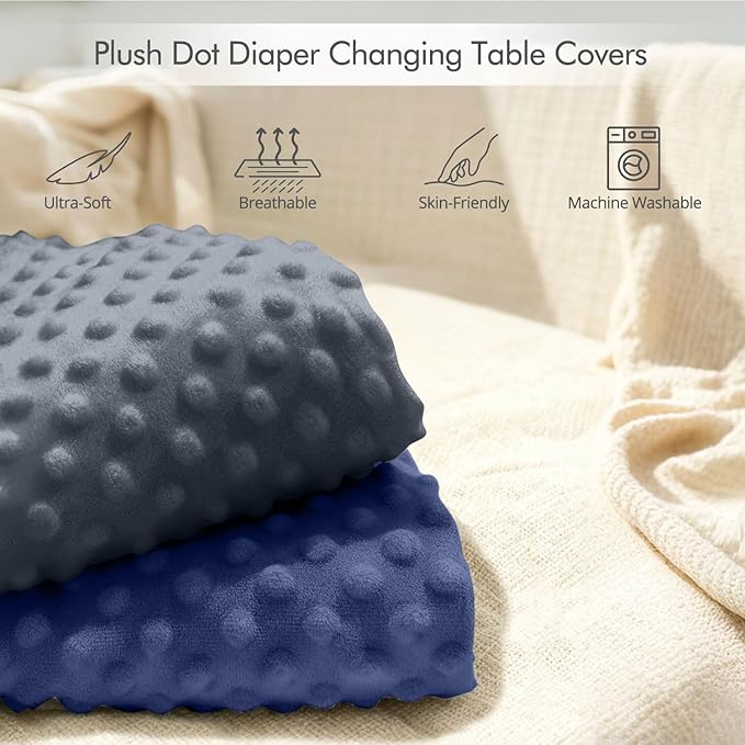 2 Pack Baby Changing Pad Covers, Super Soft Plush Dot Diaper Changing Table Covers Fit 32x16 Inch Changing Table Pad for Baby Boys & Girls