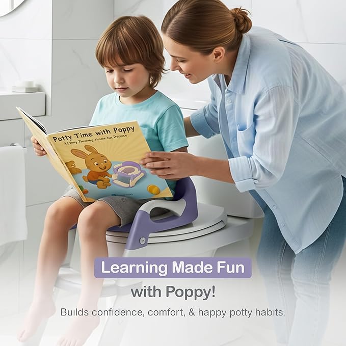 Toddler Potty Training Seat with Ladder and Step Stool | Helps Kids Climb and Sit on Their Own | Soft Cushion, Non-Slip Base, Splash Guard | Includes Potty Training Guide Book & Sticker
