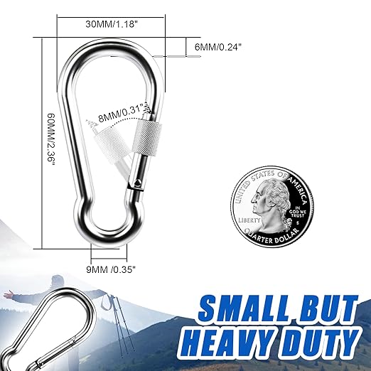 KINLINK 10 Pack Screw Locking Carabiner, 2.36 inch Heavy Duty Carabiner Clips, 304 Stainless Steel Small Caribeener Clips, Caribiniers for Outdoor Camping, Swing, Hammock, Hiking, Quick Link