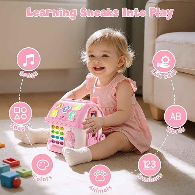 Toys for 1 Year Old Girl Gifts, Musical House Learning Toddler Toys with Story, Letter, Games 1st First Birthday Gifts for Girls 6-12 12-18 Months