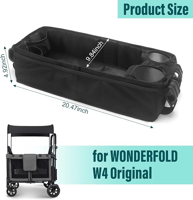 W4 Stroller Snack Tray for Wonderfold Wagon W4, Stroller Cup Holder Toy Storage W4 Wagon Accessories with Side Mesh Pockets, Height Increase (20.47"×9.84"×4.92")