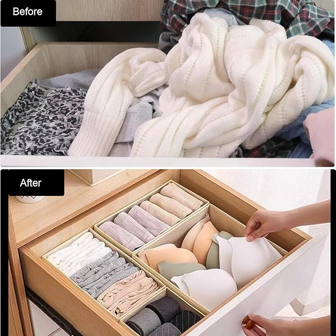 COSDACE Drawer Organizer Clothes,12Pcs Dresser Drawer Organizers Foldable Closet Organization and Storage Dividers for Underwear, Sock, Baby Closet Organizer (Beige)