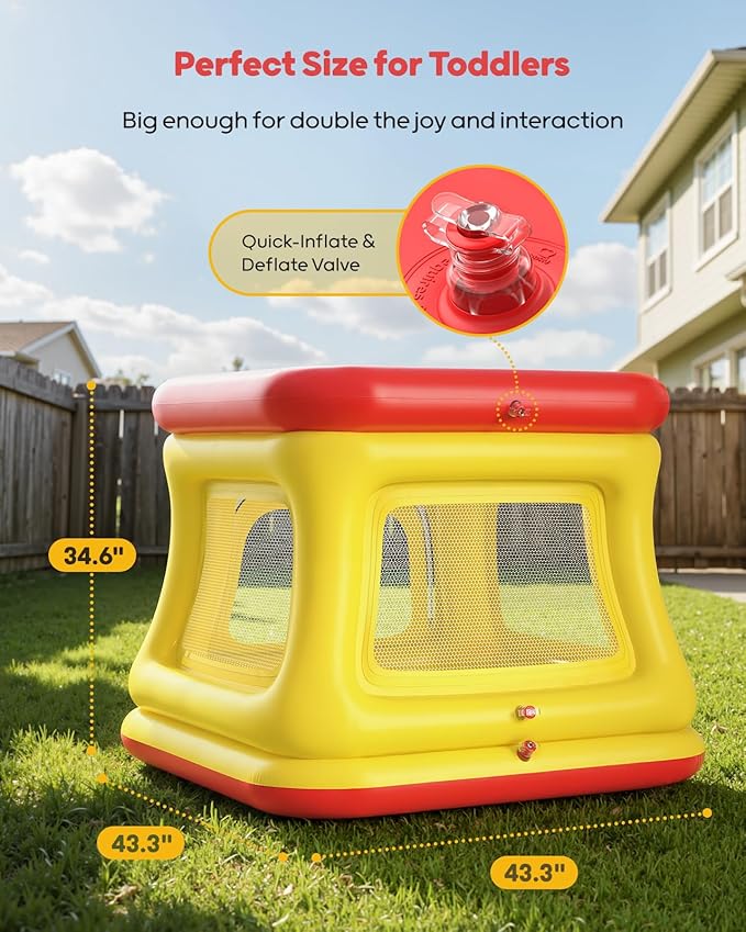 QPAU 3-in-1 Inflatable Bounce House for Toddlers 1-3, Ball Pit & Trampoline, Inflatable Bouncy House with Pump, Safety Net, Indoor & Outdoor Bubble Bouncer Baby Play Yard
