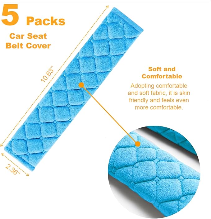 WSSROGY 5 Pack Soft Comfort Car Seatbelt Cover Protector Pads Strap for Protecting Neck and Shoulder (Blue)