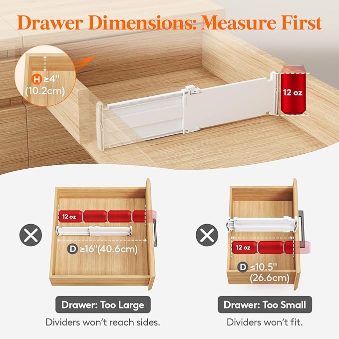 Lifewit 4" High 5 Pack Drawer Dividers, 10.5-16.5" Drawer Divider for Clothes, Adjustable Dresser Drawer Organizers, Plastic Drawers Separators for Clothes, Bedroom, Bathroom, Kitchen, Closet